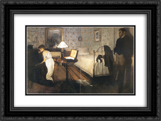 Interior (The Rape) 24x18 Black Ornate Wood Framed Art Print Poster with Double Matting by Degas, Edgar