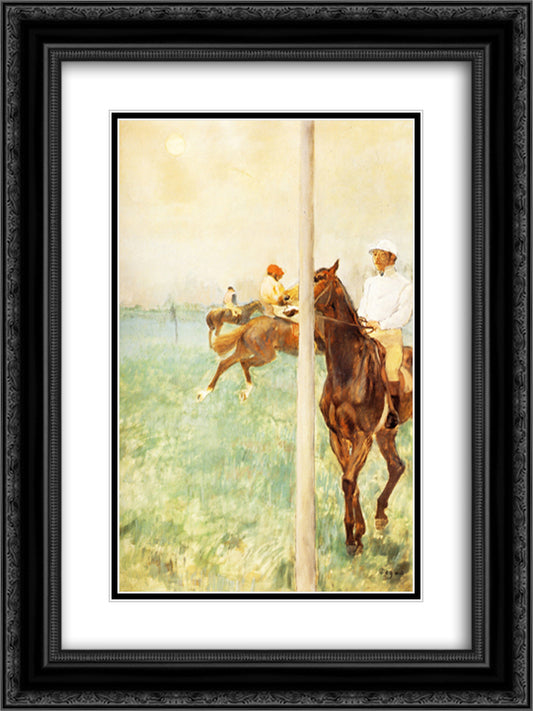 Jockeys before the Start with Flagpoll 18x24 Black Ornate Wood Framed Art Print Poster with Double Matting by Degas, Edgar