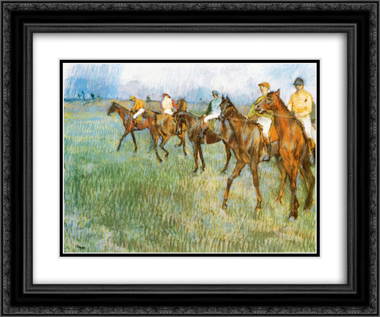 Jockeys in the Rain 24x20 Black Ornate Wood Framed Art Print Poster with Double Matting by Degas, Edgar