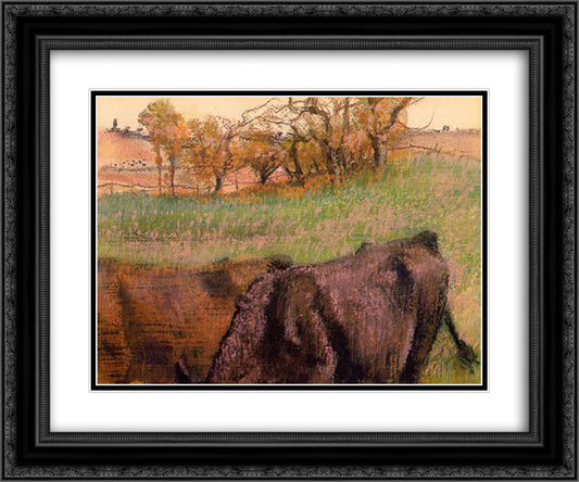 Landscape. Cows in the Foreground 24x20 Black Ornate Wood Framed Art Print Poster with Double Matting by Degas, Edgar