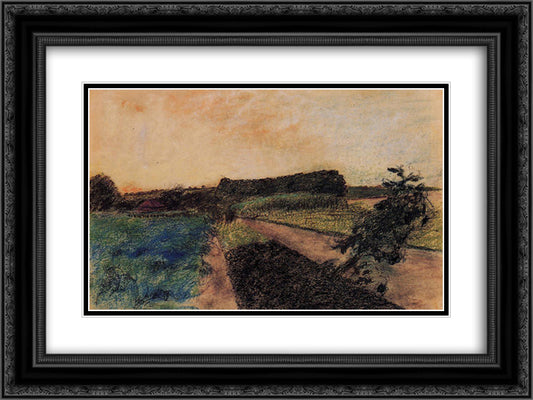 Landscape on the Orne 24x18 Black Ornate Wood Framed Art Print Poster with Double Matting by Degas, Edgar