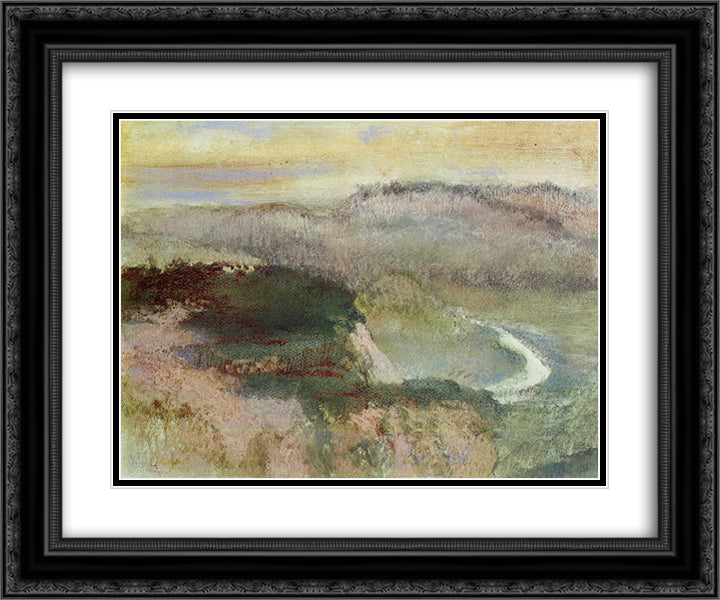 Landscape with Hills 24x20 Black Ornate Wood Framed Art Print Poster with Double Matting by Degas, Edgar