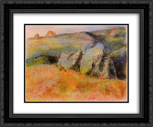 Landscape with Rocks 24x20 Black Ornate Wood Framed Art Print Poster with Double Matting by Degas, Edgar