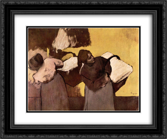 Laundress Carrying Linen 24x20 Black Ornate Wood Framed Art Print Poster with Double Matting by Degas, Edgar