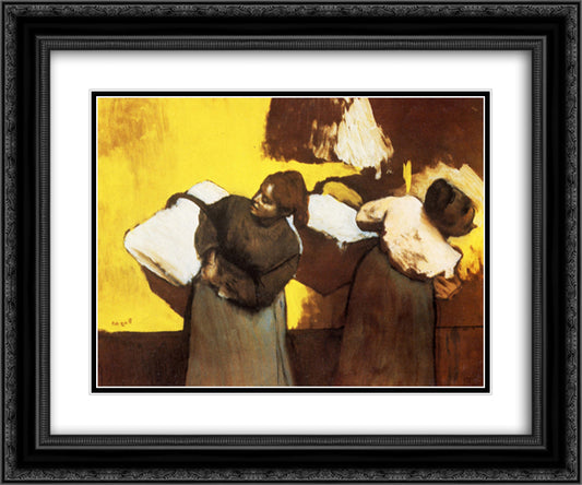 Laundresses Carrying Linen in Town 24x20 Black Ornate Wood Framed Art Print Poster with Double Matting by Degas, Edgar