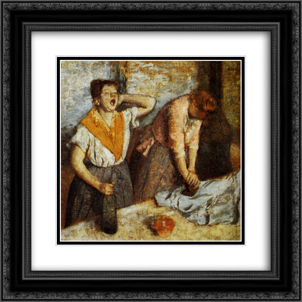 Laundry Girls Ironing 20x20 Black Ornate Wood Framed Art Print Poster with Double Matting by Degas, Edgar