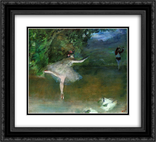 Les Pointes 22x20 Black Ornate Wood Framed Art Print Poster with Double Matting by Degas, Edgar