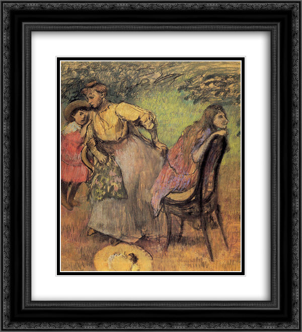 Madame Alexis Rouart and Her Children 20x22 Black Ornate Wood Framed Art Print Poster with Double Matting by Degas, Edgar