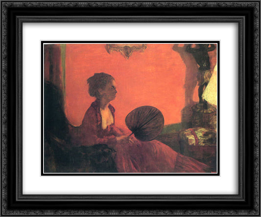 Madame Camus with a Fan 24x20 Black Ornate Wood Framed Art Print Poster with Double Matting by Degas, Edgar