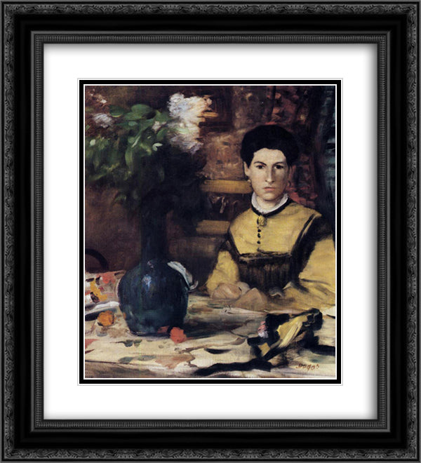 Madame de Rutte 20x22 Black Ornate Wood Framed Art Print Poster with Double Matting by Degas, Edgar