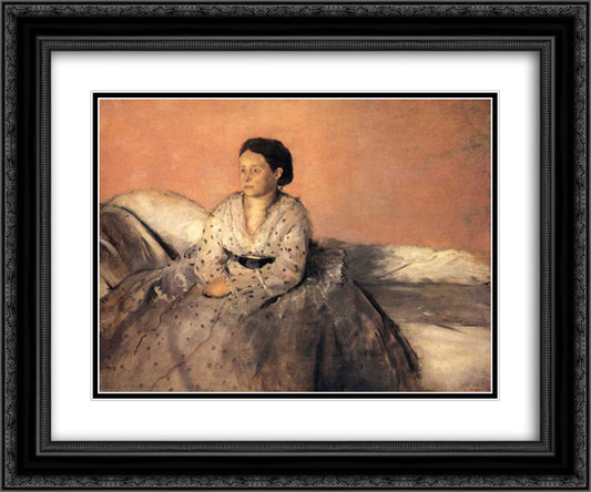 Madame Rene De Gas 24x20 Black Ornate Wood Framed Art Print Poster with Double Matting by Degas, Edgar
