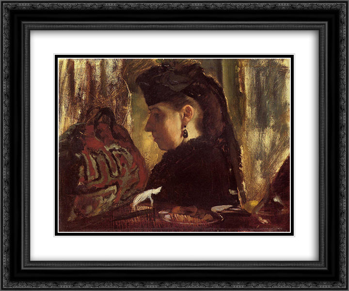 Mademoiselle Marie Dihau 24x20 Black Ornate Wood Framed Art Print Poster with Double Matting by Degas, Edgar