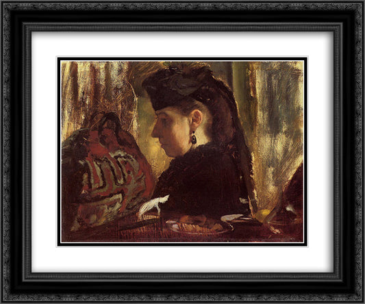 Mademoiselle Marie Dihau 24x20 Black Ornate Wood Framed Art Print Poster with Double Matting by Degas, Edgar