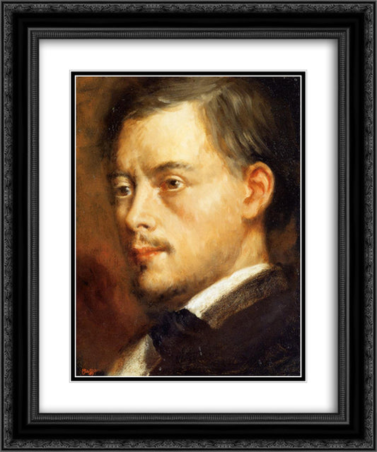 Man's Head 20x24 Black Ornate Wood Framed Art Print Poster with Double Matting by Degas, Edgar