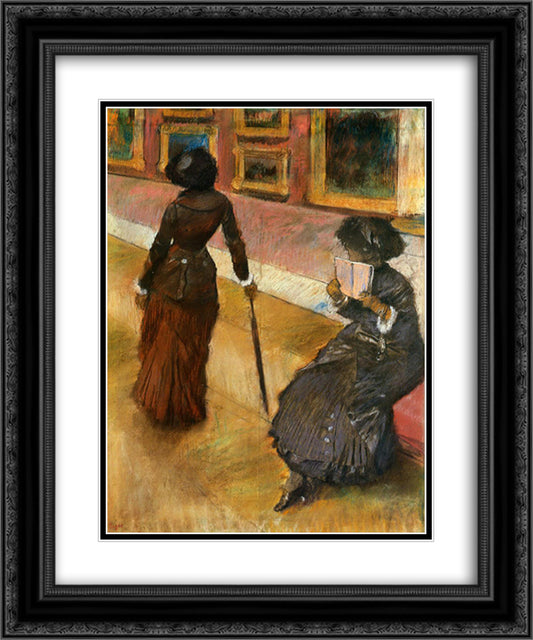 Mary Cassatt at the Louvre 20x24 Black Ornate Wood Framed Art Print Poster with Double Matting by Degas, Edgar