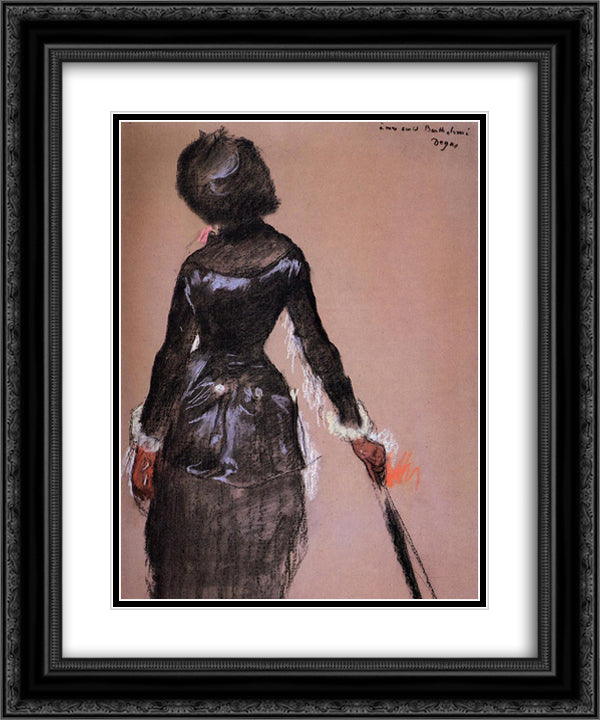Mary Cassatt at the Louvre (study) 20x24 Black Ornate Wood Framed Art Print Poster with Double Matting by Degas, Edgar