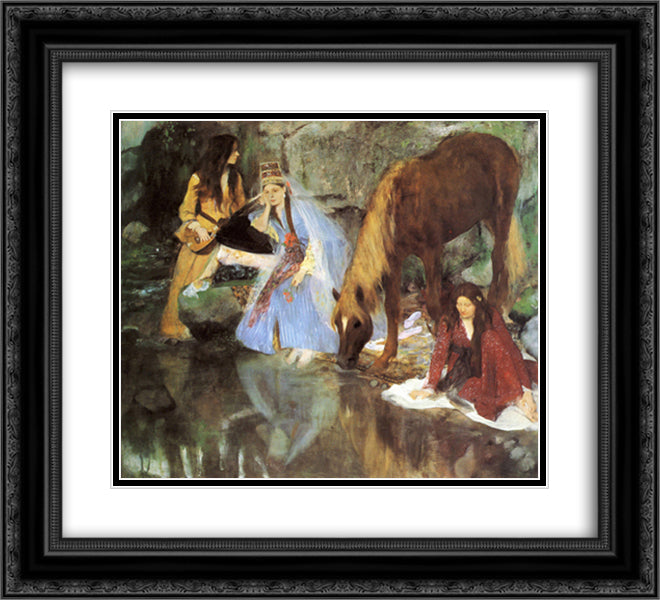 Mlle Fiocre in the Ballet The Source 22x20 Black Ornate Wood Framed Art Print Poster with Double Matting by Degas, Edgar