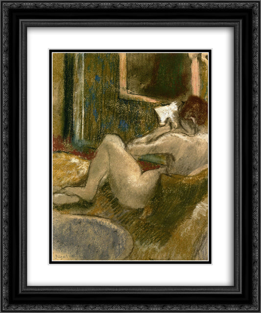 Nude from the Rear, Reading 20x24 Black Ornate Wood Framed Art Print Poster with Double Matting by Degas, Edgar