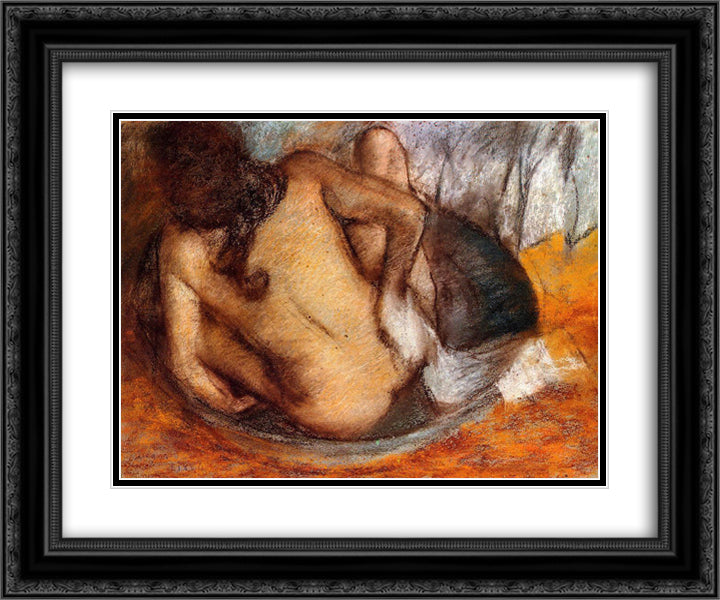 Nude in a Tub 24x20 Black Ornate Wood Framed Art Print Poster with Double Matting by Degas, Edgar