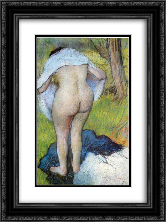 Nude Woman Pulling on Her Clothes 18x24 Black Ornate Wood Framed Art Print Poster with Double Matting by Degas, Edgar