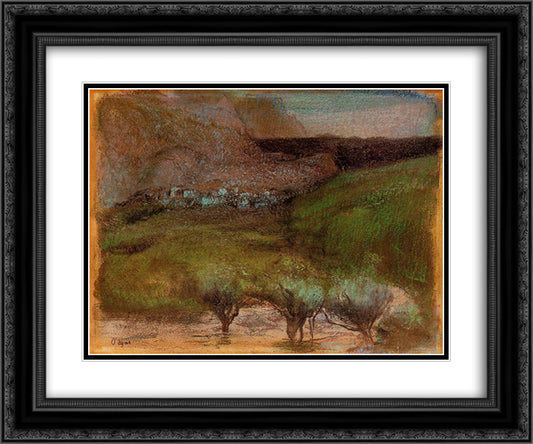 Olive Trees against a Mountainous Background 24x20 Black Ornate Wood Framed Art Print Poster with Double Matting by Degas, Edgar