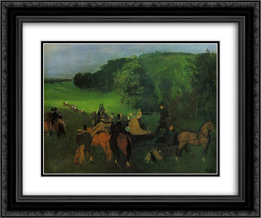 On the Racecourse 24x20 Black Ornate Wood Framed Art Print Poster with Double Matting by Degas, Edgar