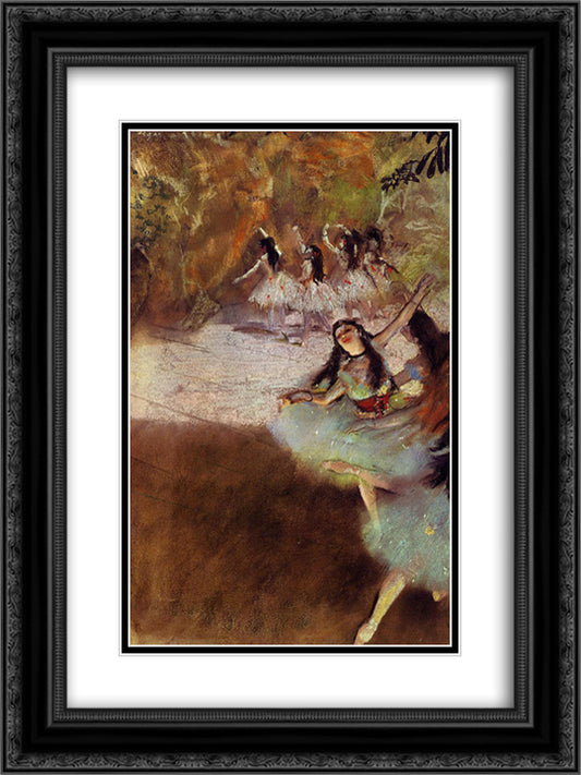 On the Stage 18x24 Black Ornate Wood Framed Art Print Poster with Double Matting by Degas, Edgar