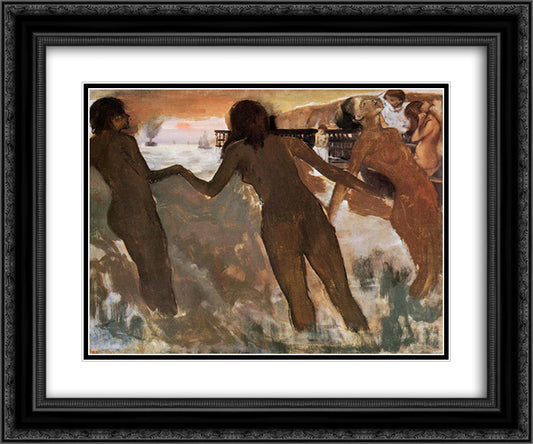Peasant Girls Bathing in the Sea at Dusk 24x20 Black Ornate Wood Framed Art Print Poster with Double Matting by Degas, Edgar