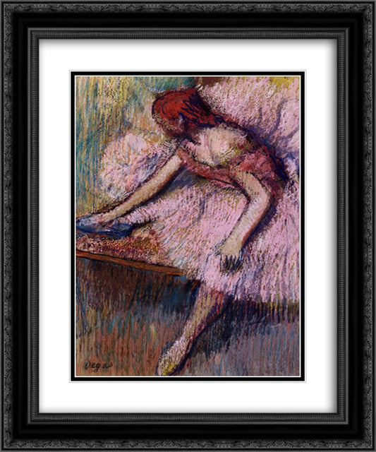 Pink Dancer 20x24 Black Ornate Wood Framed Art Print Poster with Double Matting by Degas, Edgar
