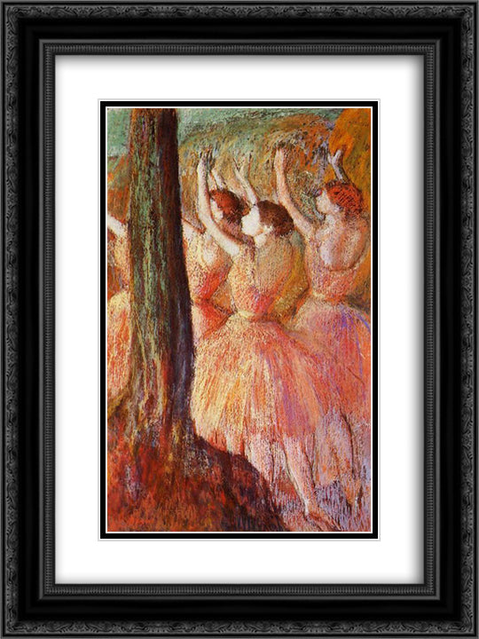Pink Dancers 18x24 Black Ornate Wood Framed Art Print Poster with Double Matting by Degas, Edgar