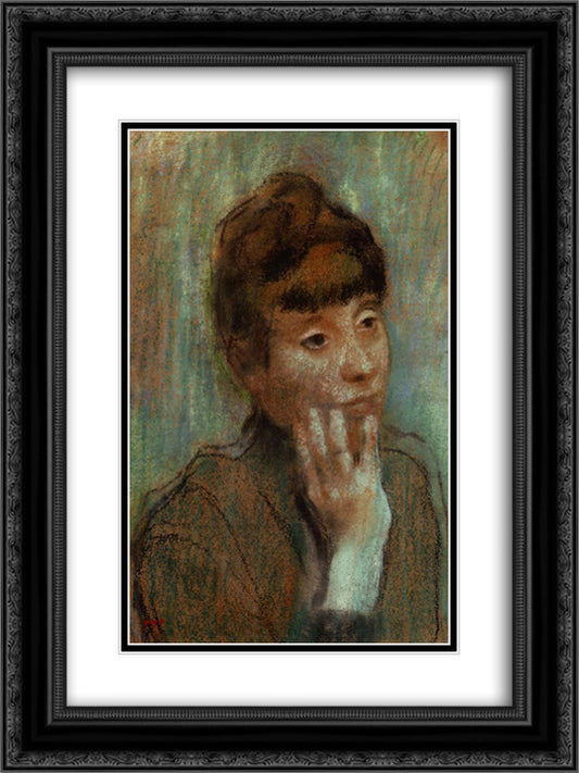 Portrait of a Woman Wearing a Green Blouse 18x24 Black Ornate Wood Framed Art Print Poster with Double Matting by Degas, Edgar
