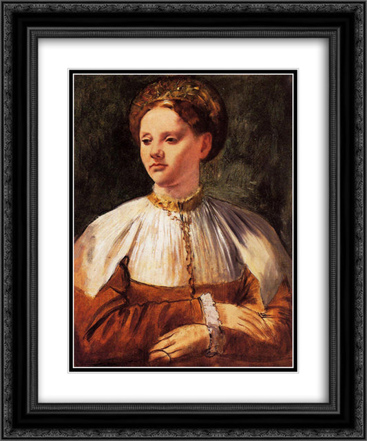 Portrait of a Young Woman (after Bacchiacca) 20x24 Black Ornate Wood Framed Art Print Poster with Double Matting by Degas, Edgar