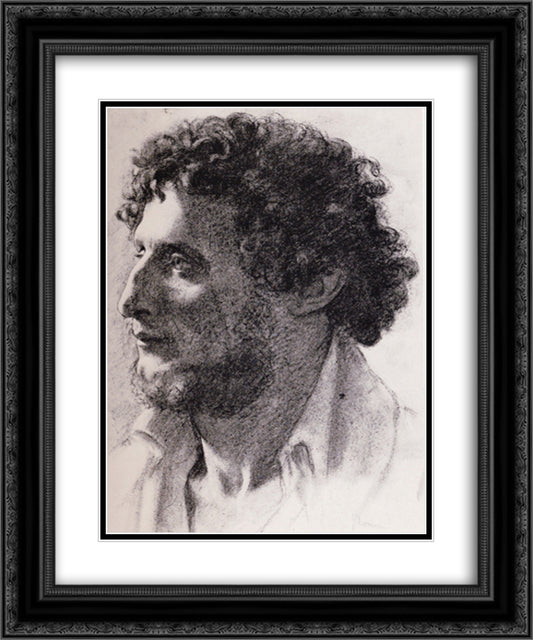 Portrait of an Italian 20x24 Black Ornate Wood Framed Art Print Poster with Double Matting by Degas, Edgar