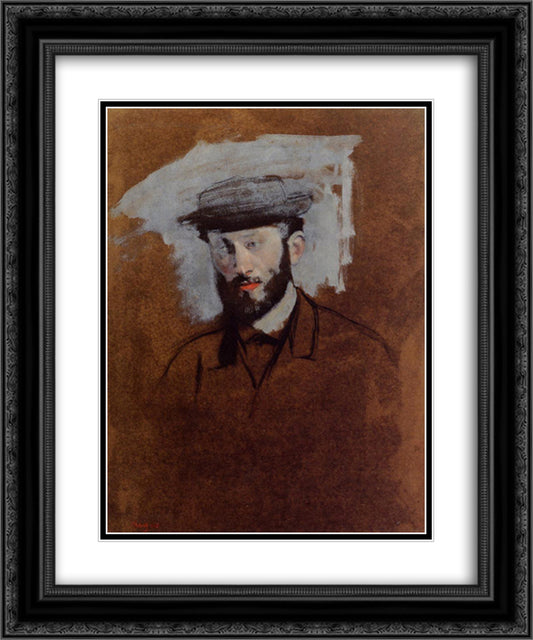 Portrait of Eugene Manet (study) 20x24 Black Ornate Wood Framed Art Print Poster with Double Matting by Degas, Edgar