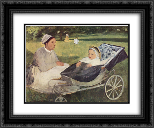 Portrait of Henri Valpincon as a child with a governess 24x20 Black Ornate Wood Framed Art Print Poster with Double Matting by Degas, Edgar