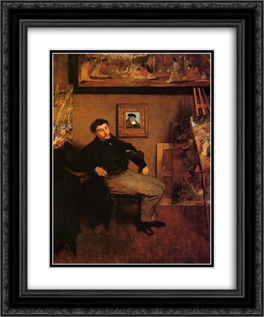 Portrait of James Tissot 20x24 Black Ornate Wood Framed Art Print Poster with Double Matting by Degas, Edgar