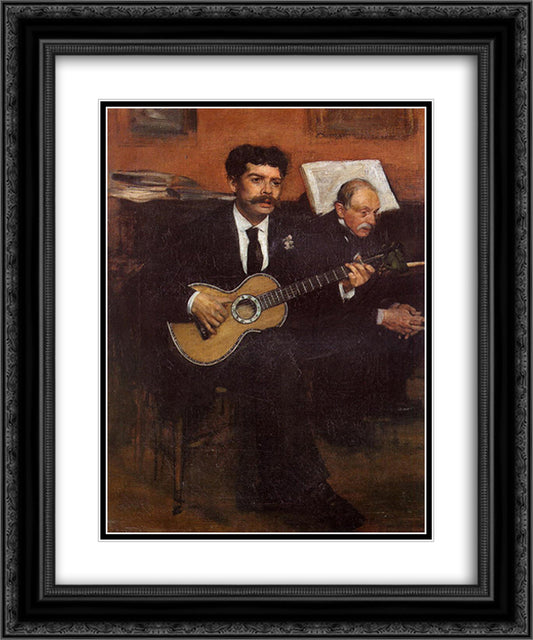 Portrait of Lorenzo Pagans, Spanish tenor, and Auguste Degas, the artist's father 20x24 Black Ornate Wood Framed Art Print Poster with Double Matting by Degas, Edgar