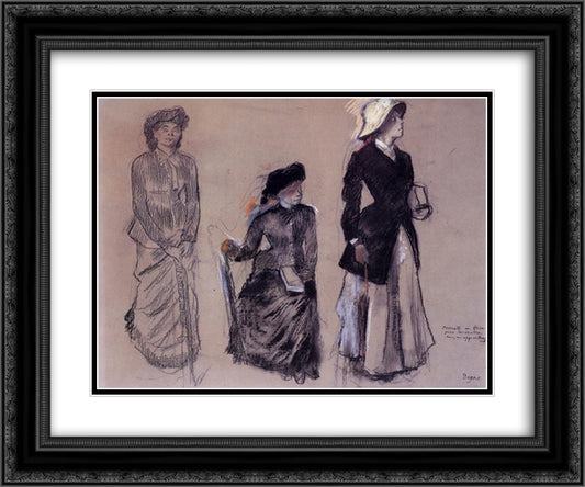 Project for Portraits in a Frieze - Three Women 24x20 Black Ornate Wood Framed Art Print Poster with Double Matting by Degas, Edgar