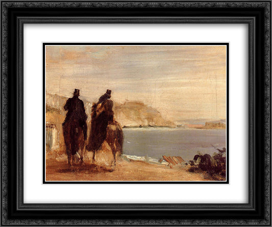 Promenade by the Sea 24x20 Black Ornate Wood Framed Art Print Poster with Double Matting by Degas, Edgar