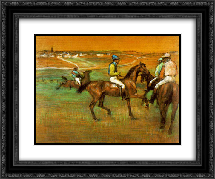 Race horses 24x20 Black Ornate Wood Framed Art Print Poster with Double Matting by Degas, Edgar