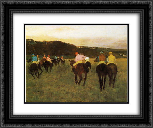 Race Horses at Longchamp 24x20 Black Ornate Wood Framed Art Print Poster with Double Matting by Degas, Edgar