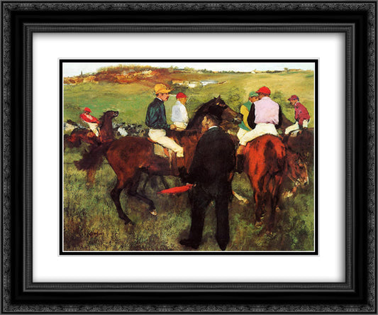 Racehorses at Longchamp 24x20 Black Ornate Wood Framed Art Print Poster with Double Matting by Degas, Edgar