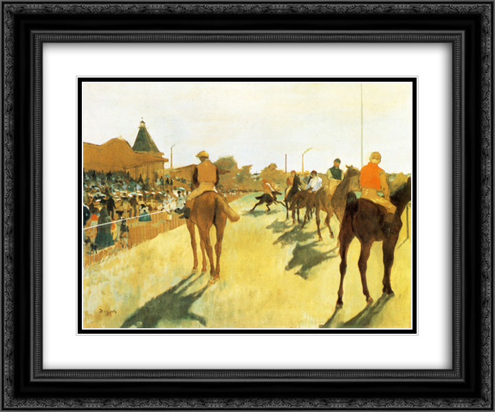 Racehorses before the Stands 24x20 Black Ornate Wood Framed Art Print Poster with Double Matting by Degas, Edgar