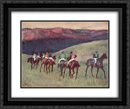 Racehorses in a Landscape 24x20 Black Ornate Wood Framed Art Print Poster with Double Matting by Degas, Edgar