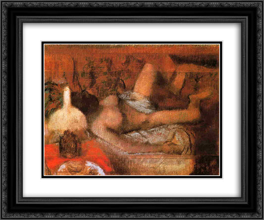 Reclining Nude 24x20 Black Ornate Wood Framed Art Print Poster with Double Matting by Degas, Edgar