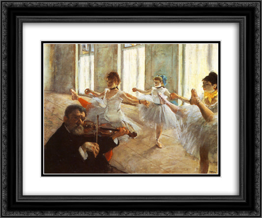Rehearsal 24x20 Black Ornate Wood Framed Art Print Poster with Double Matting by Degas, Edgar