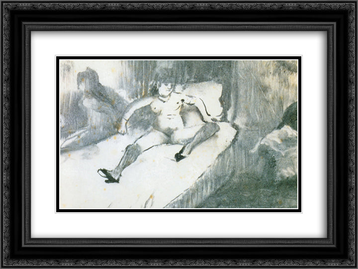 Rest on the bed 24x18 Black Ornate Wood Framed Art Print Poster with Double Matting by Degas, Edgar