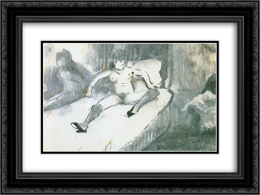 Rest on the bed 24x18 Black Ornate Wood Framed Art Print Poster with Double Matting by Degas, Edgar