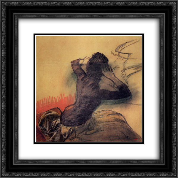 Seated Woman Adjusting Her Hair 20x20 Black Ornate Wood Framed Art Print Poster with Double Matting by Degas, Edgar