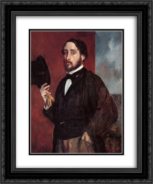 Self Portrait Saluting 20x24 Black Ornate Wood Framed Art Print Poster with Double Matting by Degas, Edgar
